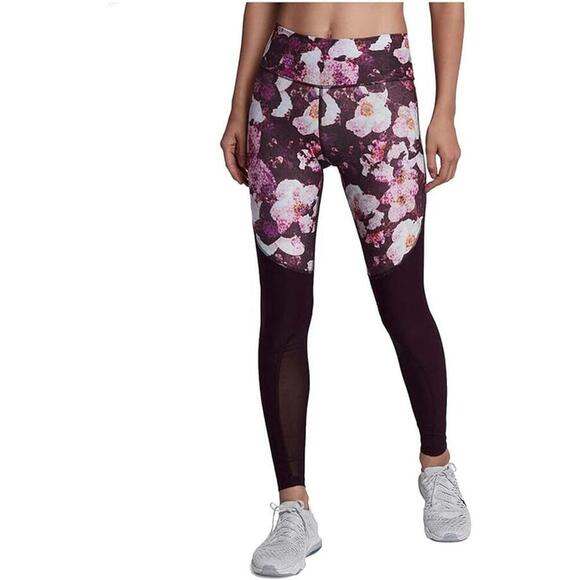 Nike Pants - Womens Nike Dri-Fit Power Legend Floral Port Wine Leggings Size S Mesh Port Wine